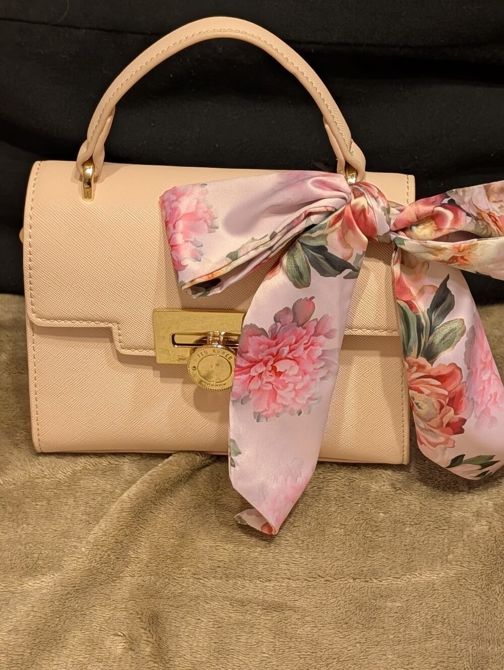 Ted Baker Blush Pink Top-Handle Satchel with Floral Scarf